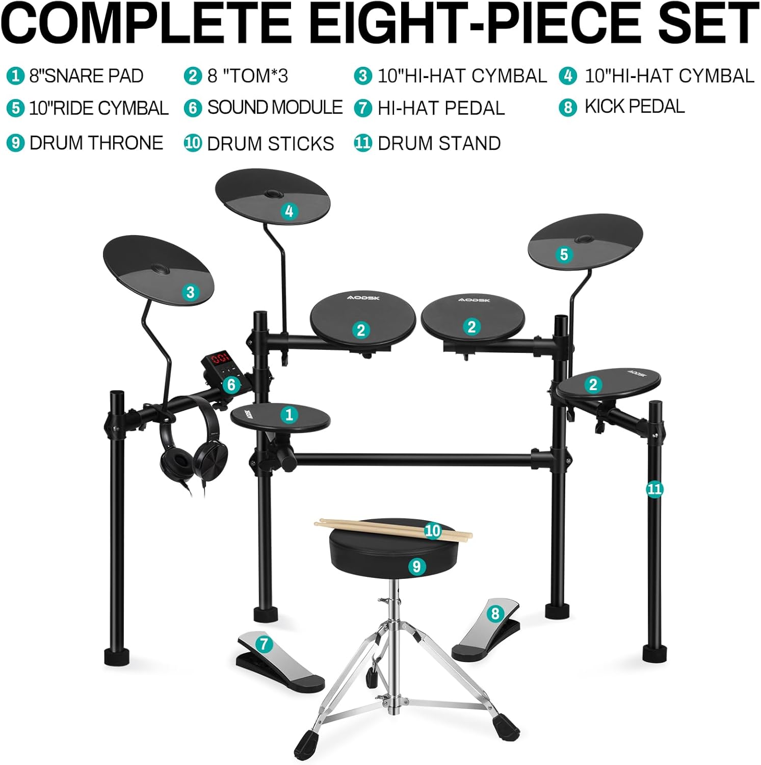 AODSK AED-100 Electric Drum Set for Beginners & Teens photo 4