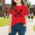 thumbnail image 5 of Kids Valentine's Day Top Red Heart Print T-Shirt | Girls Tic Tac Toe Graphic Short Sleeve Tee 100% Cotton | Cute Casual Holiday Outfit Age 4-10,Size 4 T, 5 of 9