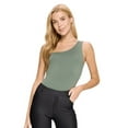 thumbnail image 2 of Women's One Shoulder Basic Tank Top Bodysuit, Smoky Olive, 2 of 4
