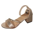 thumbnail image 5 of Rokment Braided Metallic Dressy Sandals for Women Ladies Bride Wedding Stylish Simple Casual Leather Ankle Strap Chunky Block High Heels Summer Dress Shoes Gold Size 6.5, 5 of 6