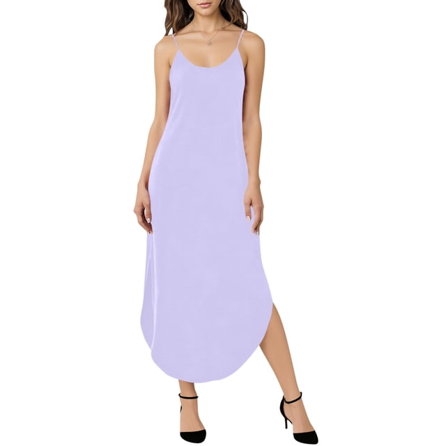 TaTaai Women's V-Neck Sleeveless Slip Dress Solid Color Casual Summer Pocket Detail Stretchy Polyester Spandex Blend Midi Dress Gift