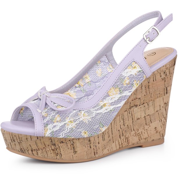 Sandalias De Cuña Tacones De Plataforma De Madera Lazo De Encaje Para Mujeres Morado 41