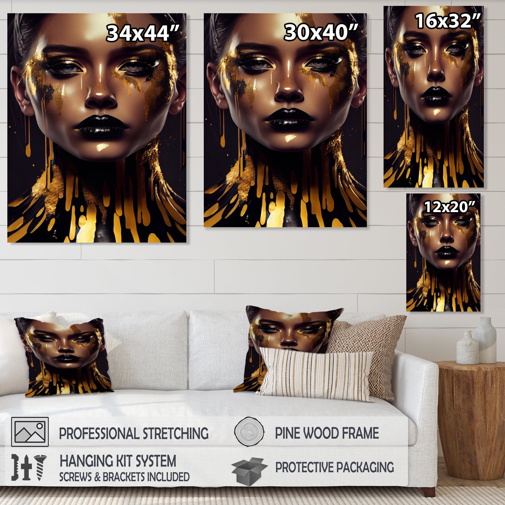 Designart Sensual Liquid Gold Woman II Canvas Wall Art