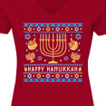 thumbnail image 4 of Inktastic Happy Hanukkah Sweater Style Design with Menorah and Dreidel Women's V-Neck T-Shirt, 4 of 5