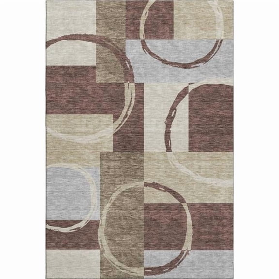 HomeRoots 675072 10 x 14 ft. Brown, Beige & Ivory Geometric Washable Machine Made Rectangle Area Rug with UV Protection