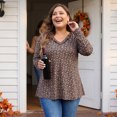 thumbnail image 2 of Agnes Orinda Women's Plus Size Halloween Outfits Floral Tops V Neck Long Sleeve T Shirt Ruffle Tunic Blouses 2X Brown Orange, 2 of 8