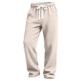 thumbnail image 7 of Waffle Pants Men Textured Drawstring Waist Solid Wide Leg Trousers Loose Fit Lightweight Breathable Hiking Sweatpants Beige S, 7 of 7