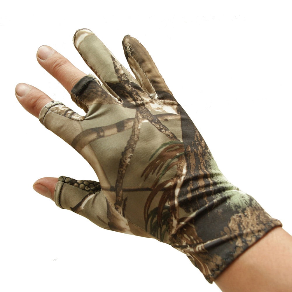 Elastic Outdoor Sports Mittens Half Finger Hunting Fishing Camo Fingerless Glove 