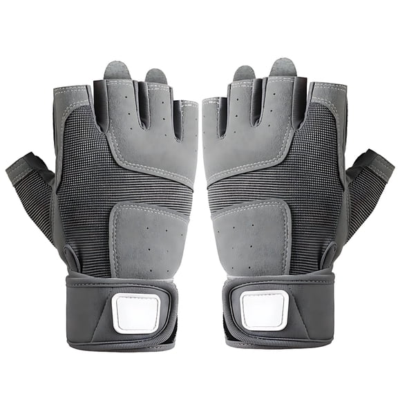 Men's XL Gray Half Finger Fitness Gloves, Extended Wrist Support, Anti-Abrasion, Breathable, Anti-Slip Palm, for Gym, Cycling, Sports