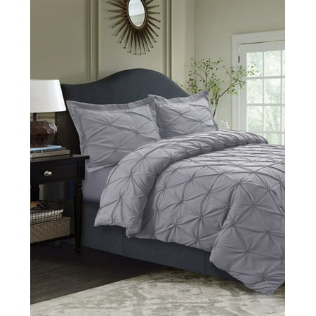 Sydney Pintuck Oversized Duvet Cover Set King Silver Grey