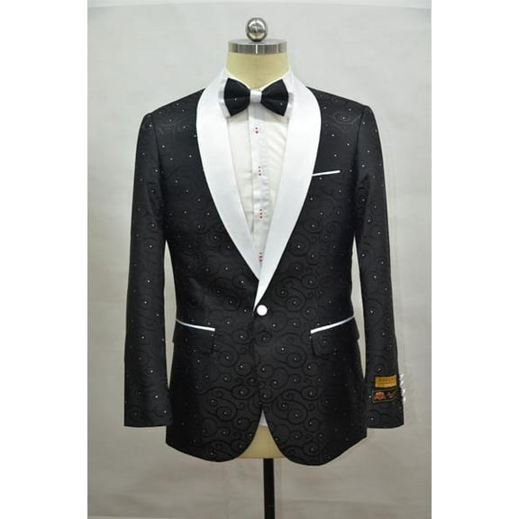 Black And White Two Toned Paisley Floral Blazer Tuxedo Dinner Jacket Fashion Sport Coat