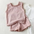thumbnail image 2 of Nwiuh Toddler Girl Clothes 6M 1T 2T 3T 4T 5T Baby Summer Outfit Ribbed Knit Ruffle Sleeveless Shirts Ruffled Shorts Set (Light Pink, 2-3 Years), 2 of 7