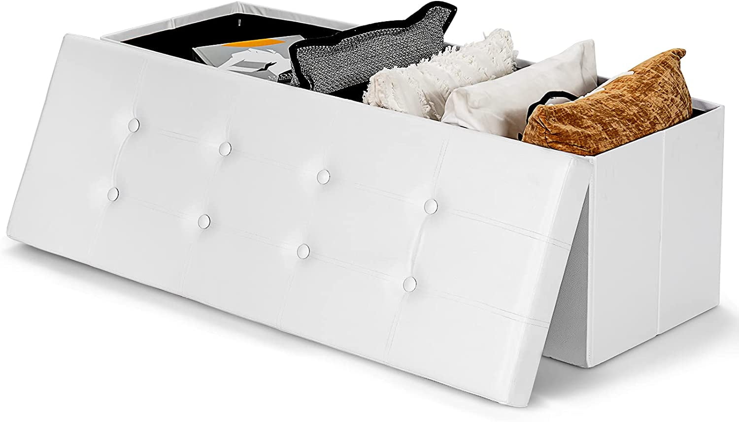 45" Folding Storage Ottoman Bench, Storage Chest to Support 660lbs