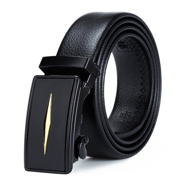 Cinturón de hebilla automática para hombre, resistente al desgaste y a los arañazos, de borde completo, cinturón de negocios para hombre, cinturón con patrón de lichi, uso versátil
