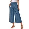 thumbnail image 2 of Fnooota Women's Capri Pants, Summer Wide-leg Casual Elastic Waist Capris with Pockets Blue Size S, 2 of 8