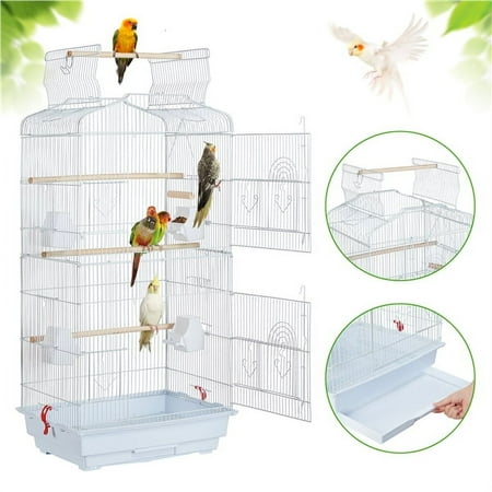 Easyfashion 41" Open Top Metal Bird Cage with Slide-Out Tray, White