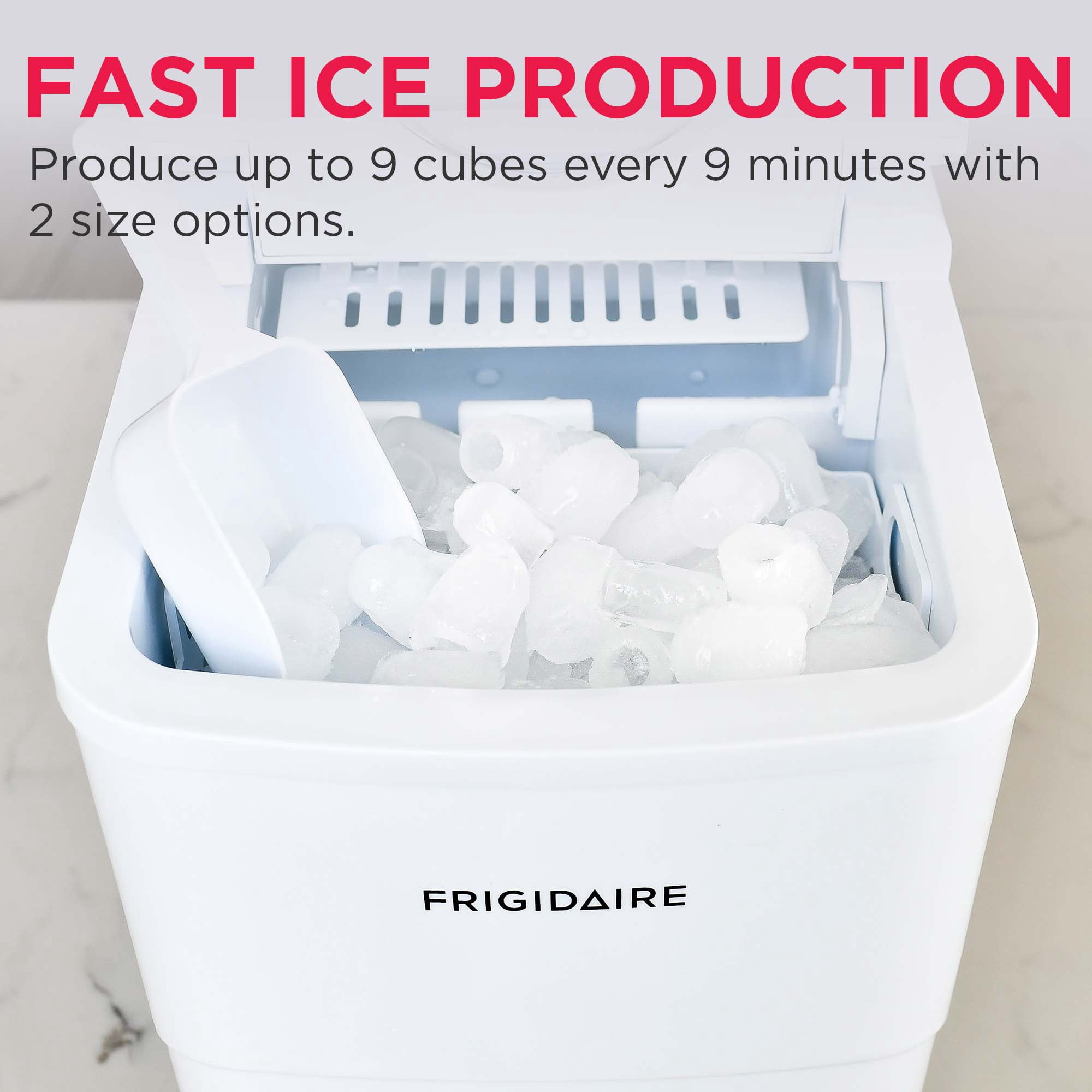 Frigidaire 26 lbs. Bullet Ice Maker, Portable Countertop Ice Machine with Digital Controls, White