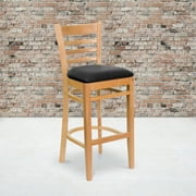 Flash Furniture HERCULES Series Ladder Back Natural Wood Restaurant Barstool - Black Vinyl Seat