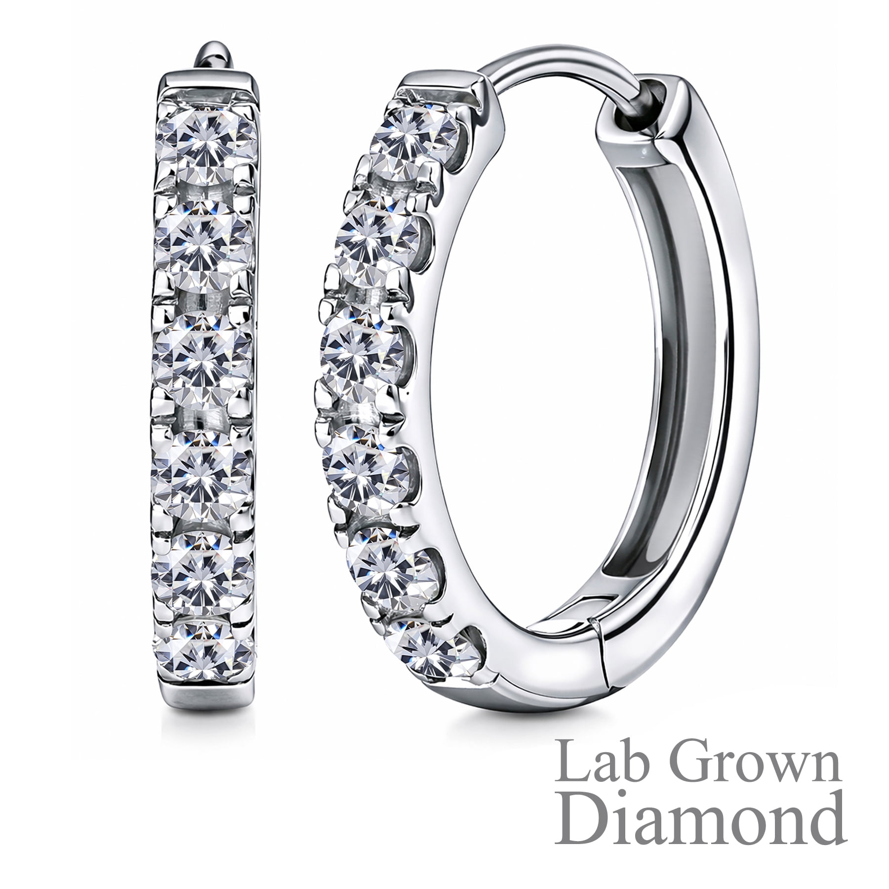 JeenMata Lab Grown Diamond Hoop Earrings - Round Cut Classic Hoop Earrings for Everyday Jewelry - White Gold Plating