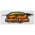 thumbnail image 1 of Dinosaur Kitchen Mat, Dinosaurs World Emblem with Tyrannosaur Skeleton Dead Scary Beast Fossil, Plush Decorative Kitchen Mat with Non Slip Backing, 47" X 19", Orange Yellow Grey, by Ambesonne, 1 of 1