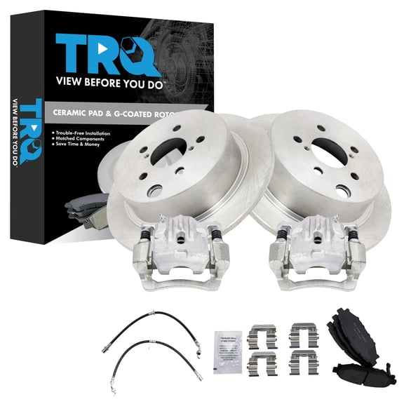 TRQ Rear Brake Pad and Rotor Set Ceramic Coated Rotors Calipers Fits 2014-2018 Subaru Forester 2013-2015 XV Crosstrek 2016-2017 Crosstrek