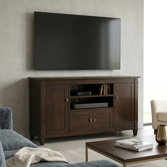 Simpli Home Simpli Home Carlton 54 inch Wide Solid Wood Transitional TV Stand in Tobacco Brown For TVs up to 60 inches
