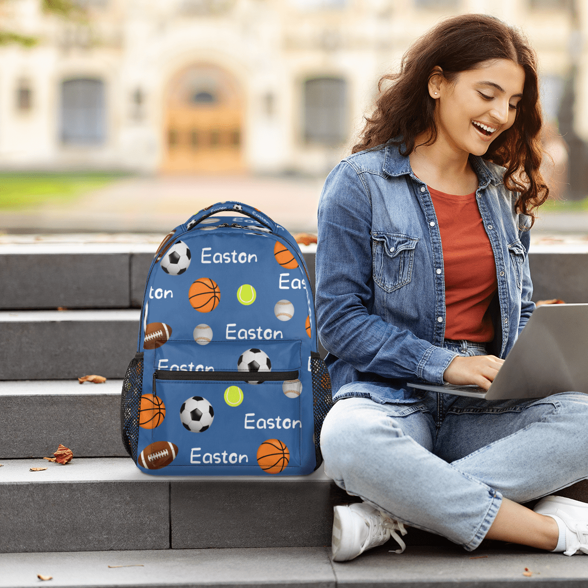 Jiaoprinted Custom Ball Theme Backpack with Name, Personalized Lightweight Casual Daypack for Women Men, Customized 18 Inch Travel Back Pack