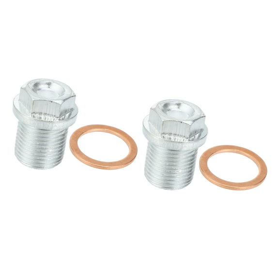 2 Pcs M18x1.5 Steel Engine Oil Drain Plug Screw with Seal Ring for Volvo XC60 for Ford Focus Silver Tone
