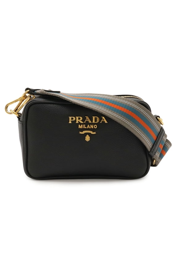 Pre-Owned PRADA Prada Striped Shoulder Bag, Pochette, Clutch Bag in Black Leather,... (Good)