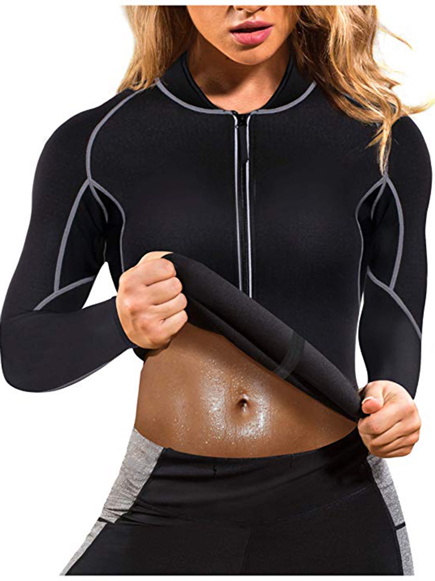 Men's Women Exercise Hot Thermal Sweating Long Sleeve Shirt Sauna Suit Neoprene 
