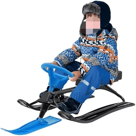 Snow Racer Sled, Twin Brakes Ski Sled Slider Board with Steering Wheel & Bicycle Handle for Kids Age 3-15 Years (Blue)$$Sport & Recreation Other