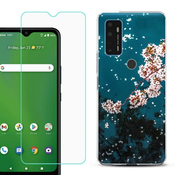 Shockproof Bumper Phone Case for AT&T Radiant Max 5G / Fusion 5G, with Tempered Glass Screen Protector, by OneToughShield ® - Night Blossom