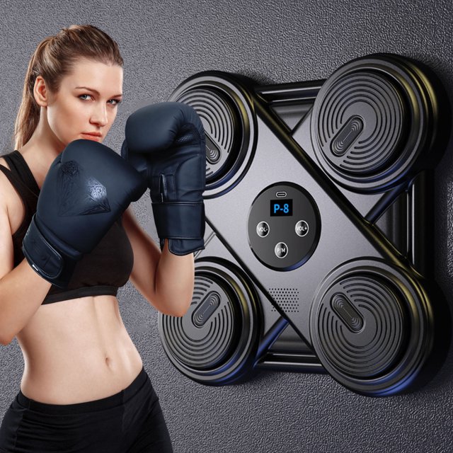 Xihbxyly Entrenador de Boxeo con Música Bluetooth, Pantalla Retroiluminada para Practicar Golpes, Alivio Del Estrés con Música, Protección Ergonómica, Entrenador de Boxeo de Pared, Ahorro de Espacio,