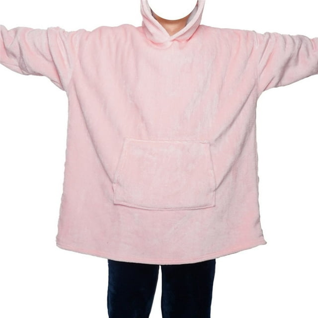 Couverture Portable à Capuche pour Femmes en Molleton, Sweat à Capuche Chaud et Confortable avec Poche, Rose, Taille Unique