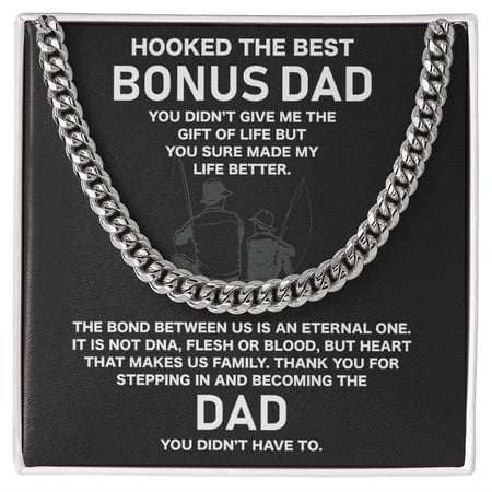 To My Bonus Dad-Stainless Steel Cuban Chain Necklace Necklace Gift For Him, Birthday Gift, Aniversary Gift