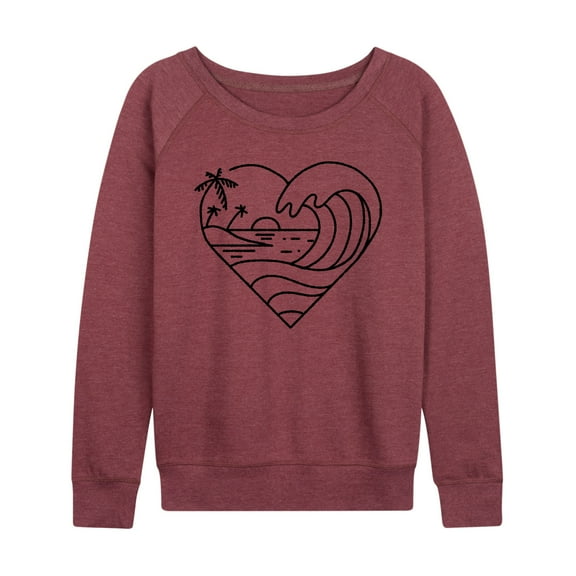Instant Message - Heart Ocean Line Art - Women's Lightweight French Terry Long Sleeve Shirt