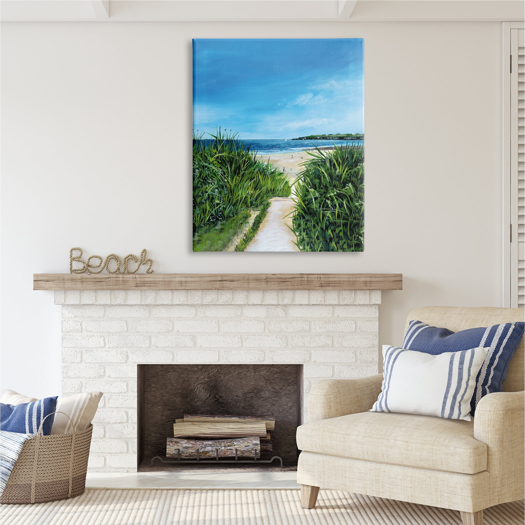 Stupell Industries Sandy Beach Path Scene Nature Painting Gallery Wrapped Canvas Print Wall Art, 36 x 48