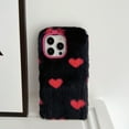 thumbnail image 4 of Feishell for iPhone 13 Cute Fluffy Case with Hearts Pattern, for Women Girls, Luxury Fluffy Furry Plush Soft Flexible Silicone TPU Anti-Drop Shockproof Protective Phone Case,Black, 4 of 6