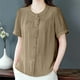 thumbnail image 3 of V Cuello Blusas para las Mujeres, de Moda Retro Bordado Cuello Redondo Cinco Cuartos de Manga para el Uso Casual, 3 of 6