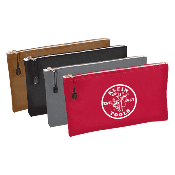 Klein Tools 5141 Set of 4 Zipper Tool Pouches, Heavy-Duty Canvas Storage Bags, Assorted Colors