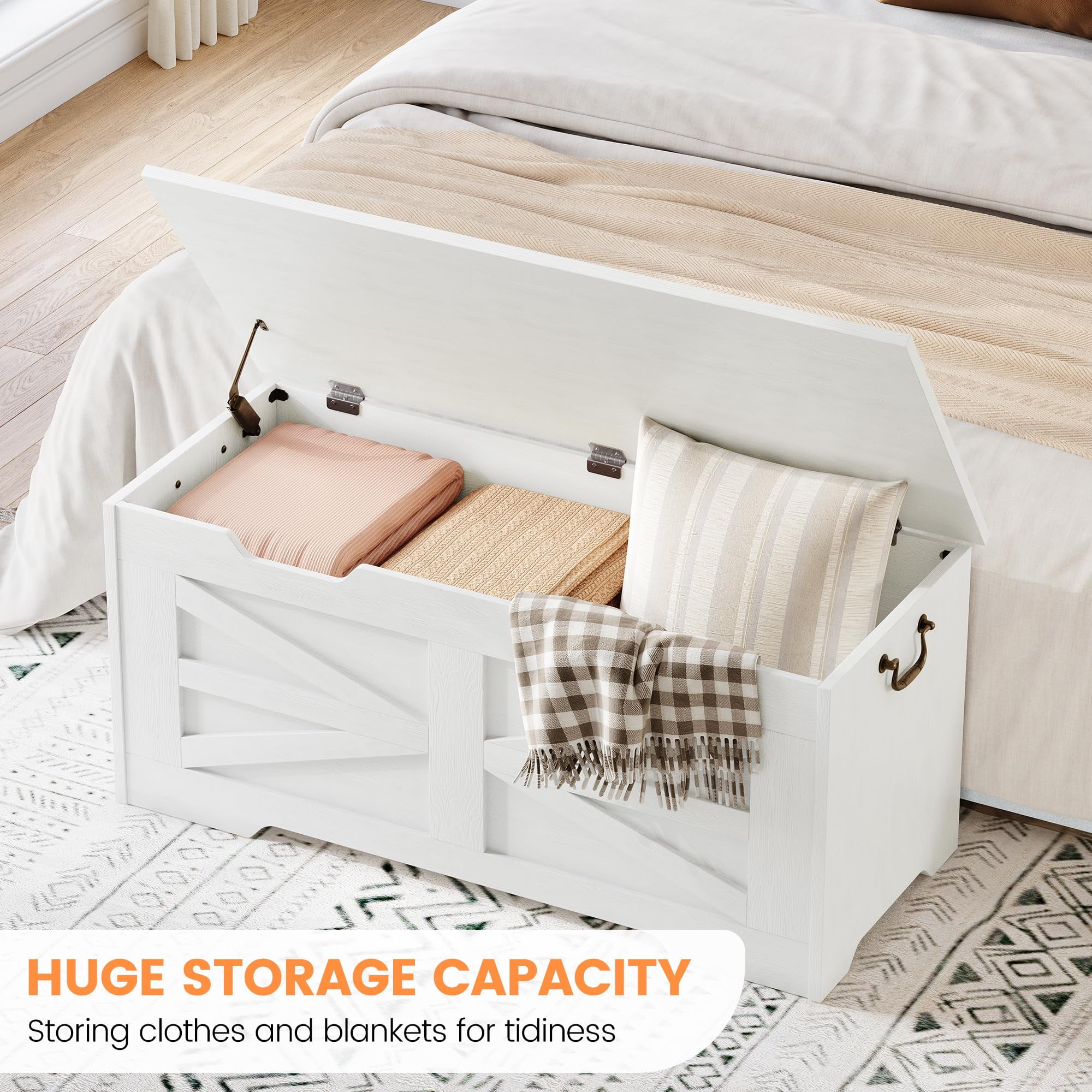 Kojooin Toy Storage Box with Lid, Wooden Toy Organizer, Unisex, with Safety Hinges, Entryway Storage Bench, 350 Lbs Load Capacity, Suitable for Living Room and Playroom