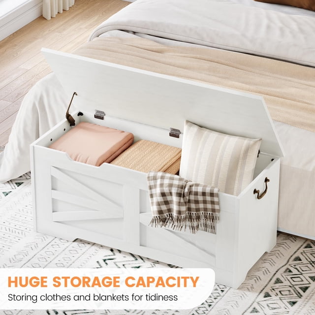 Kojooin Coffre de Rangement, Banc de Rangement avec Charnière de Sécurité, Coffre de Rangement en Bois, Coffre de Rangement à Rabat pour Couvertures, Banc de Rangement pour Entrée, Salon, Chambre