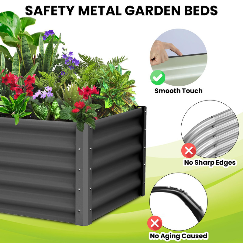 Towallmark 6x3x1.5FT 2 Pcs Raised Garden Bed Outdoor, Large Planter Boxes with Open Base Safety Edge, for Vegetables Flowers Ground Planting, Includes Glove, Dark Grey