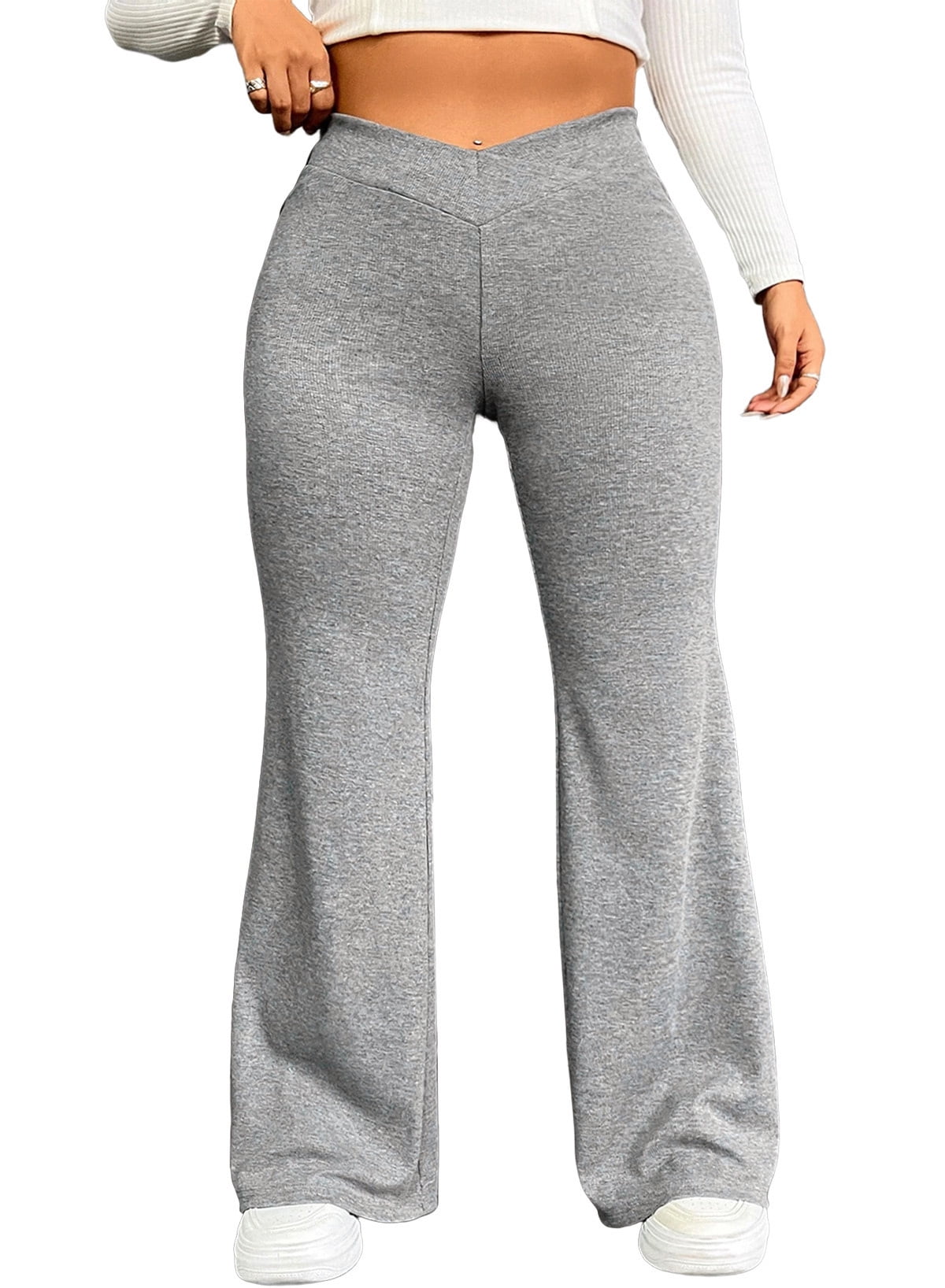 Women's Cozy Ribbed Crossover Waistband Flare Legging Pants - Colsie™  Heathered Gray S : Target