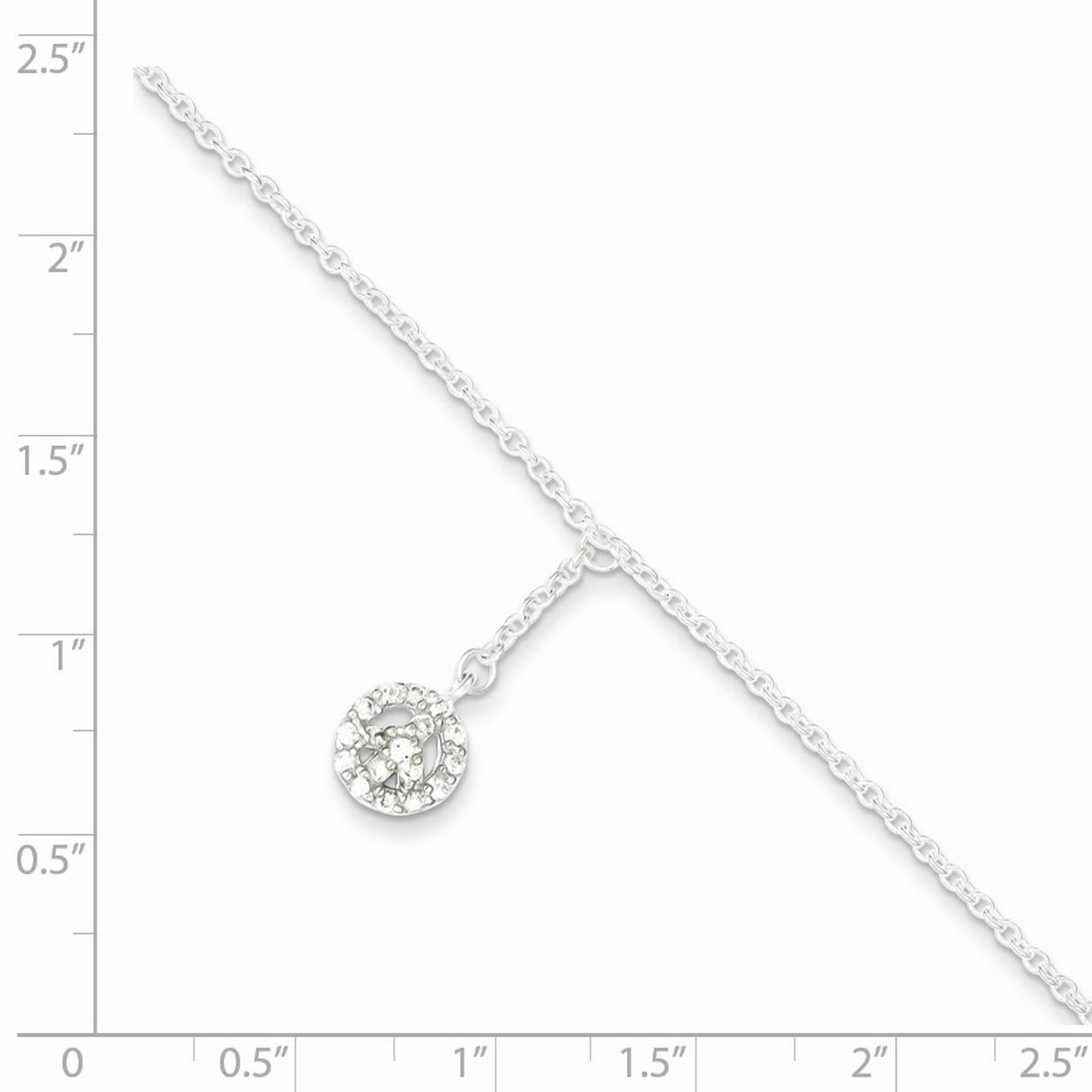 Beautiful Sterling silver 925 sterling Sterling Silver Rhodium-plate 9in w//1in ext CZ Peace Symbol Charm Anklet