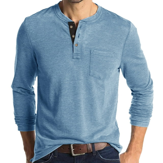 DPTALR Chandail Décontracté à Col Rond pour Hommes, Manches Longues, Poche, Bouton, Haut de Sport