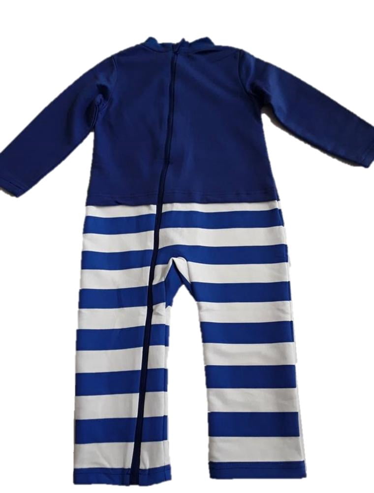 Strip Proof One-Piece Toddler Romper With a Back Zipper in Blue/White