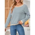 thumbnail image 6 of SHEWIN Women Sweater Stripe Knit Pullover Tops Holiday Jumper Crewneck Sweaters Long Sleeve Casual Knitted Fall Tops, 6 of 9