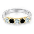 thumbnail image 3 of Gem Stone King 925 Silver and 10K Yellow Gold Sky Blue Aquamarine and Black Diamond Wedding-Bands Ring for Women | 0.85 Cttw | Round 3.5MM | Gemstone March Birthstone | Size 5, 3 of 6