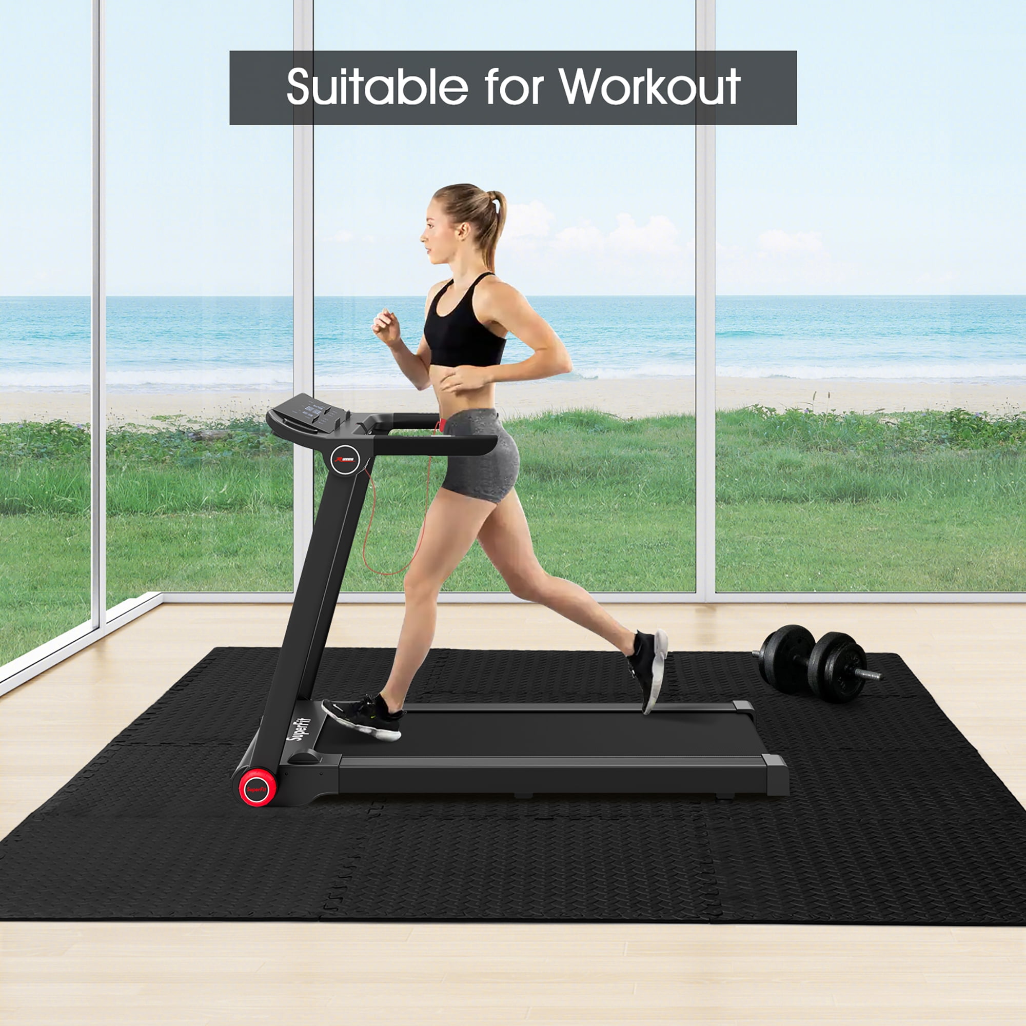 Costway 48 Tiles 1/2'' Puzzle Floor Exercise Mat Interlocking Anti-slip EVA Foam Black